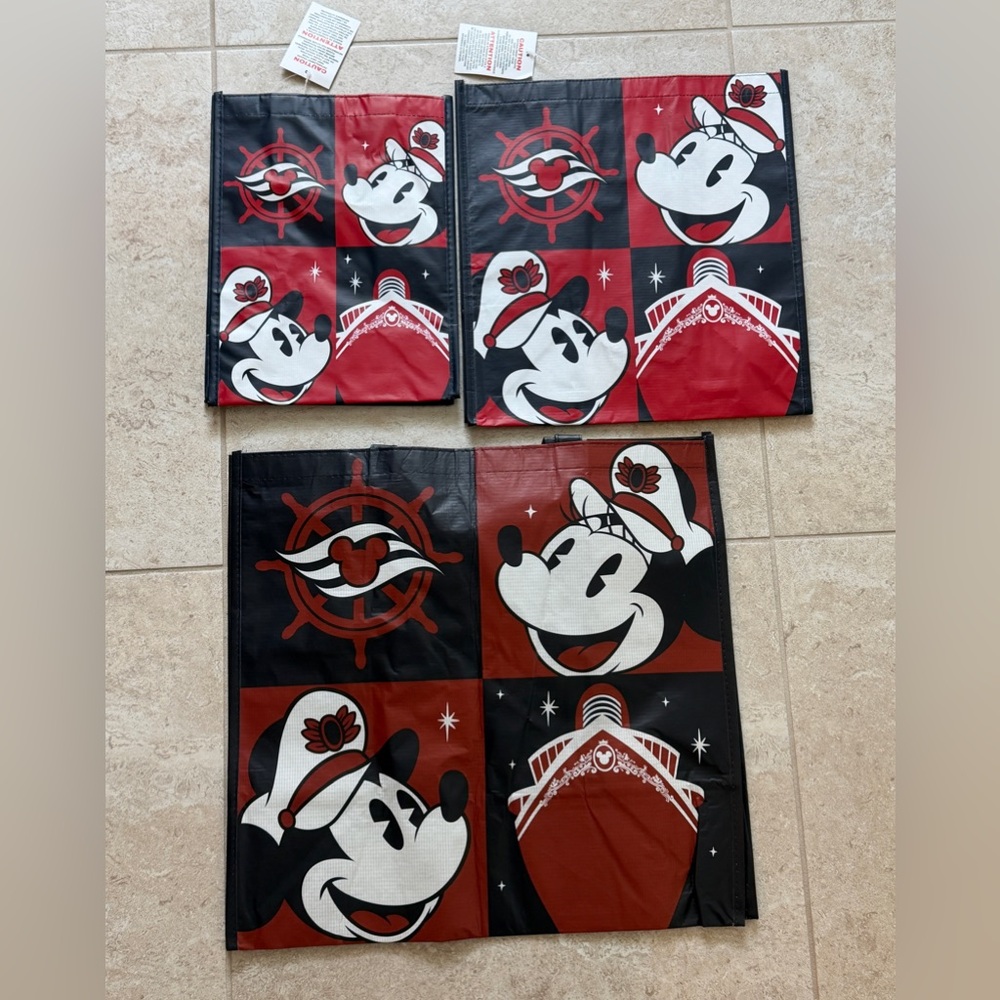 Disney Cruise Line Mickey Minnie Mouse Reusable Tote Bag Set of 3 DCL NWT - Picture 2 of 2